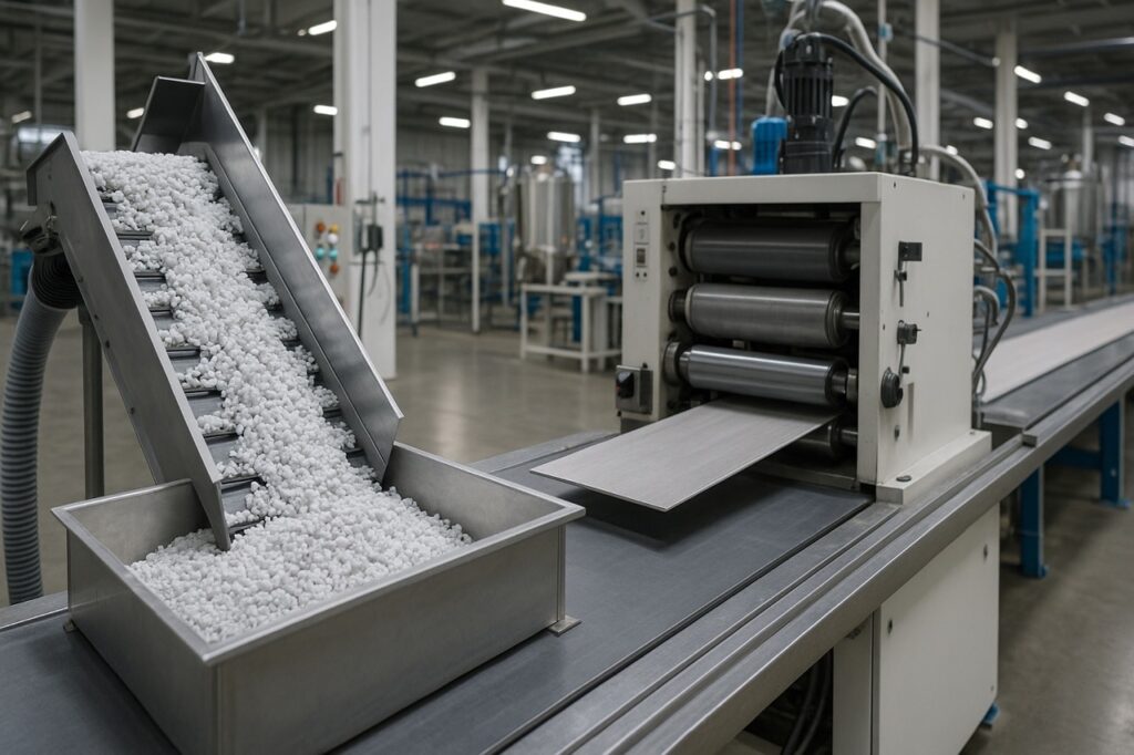 Productieproces van PVC vloer uit gerecycled materiaal