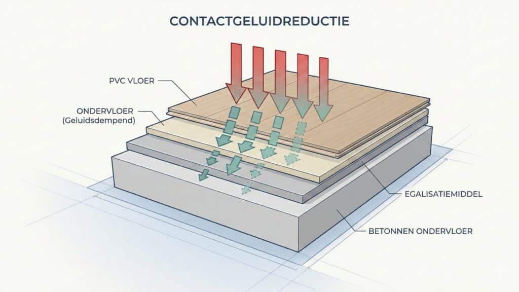 Uitleg van 10 dB contactgeluid bij pvc vloer in appartement