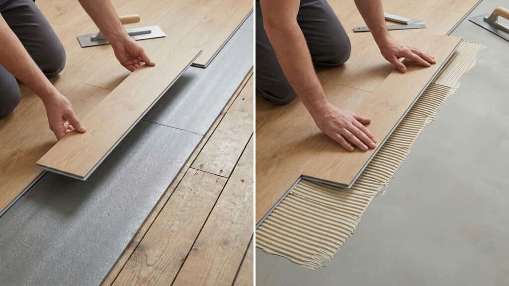 Vergelijking tussen klik pvc en lijm pvc op een houten ondervloer