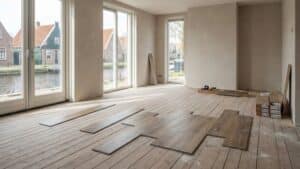 PVC vloer op houten ondervloer tijdens renovatie in een woning