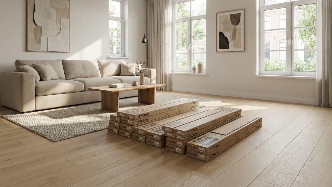 PVC vloer die wordt geacclimatiseerd in een verwarmde woonkamer