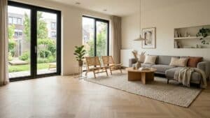 Hongaarse punt PVC vloer in licht eiken in moderne woonkamer