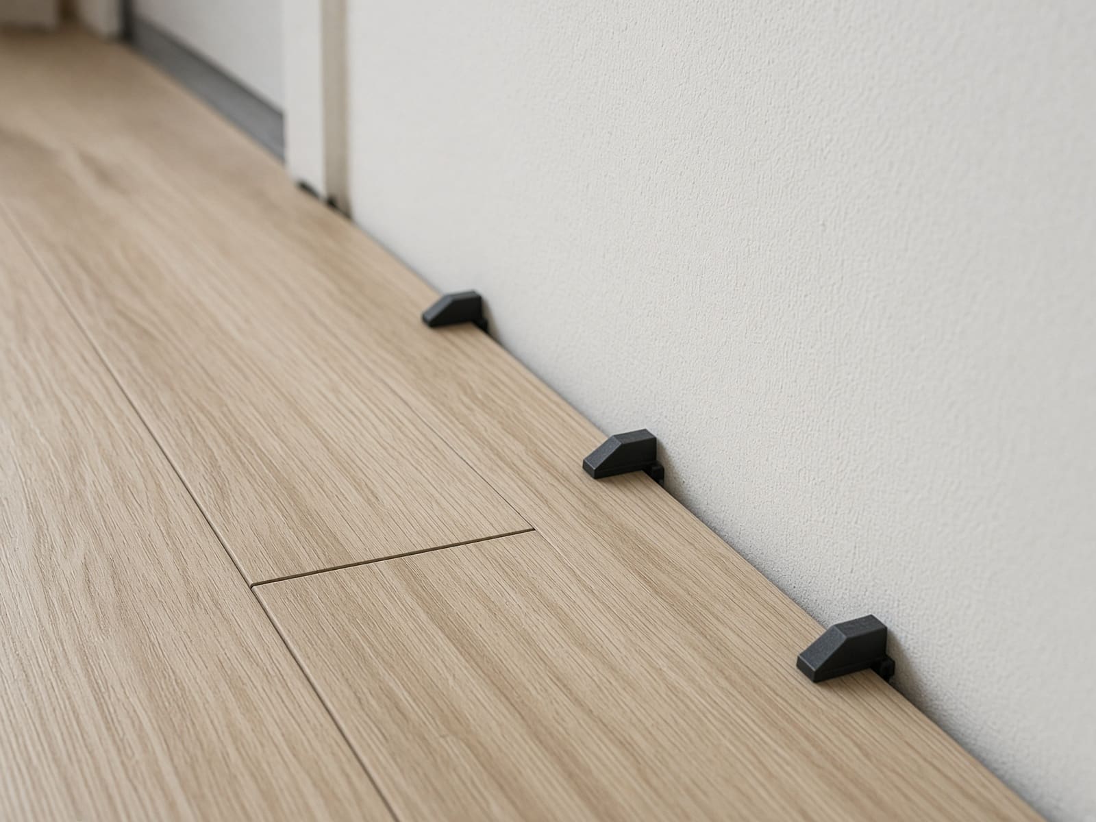 afstandsblokjes tussen een klik pvc vloer en de wand voor de uitzetruimte